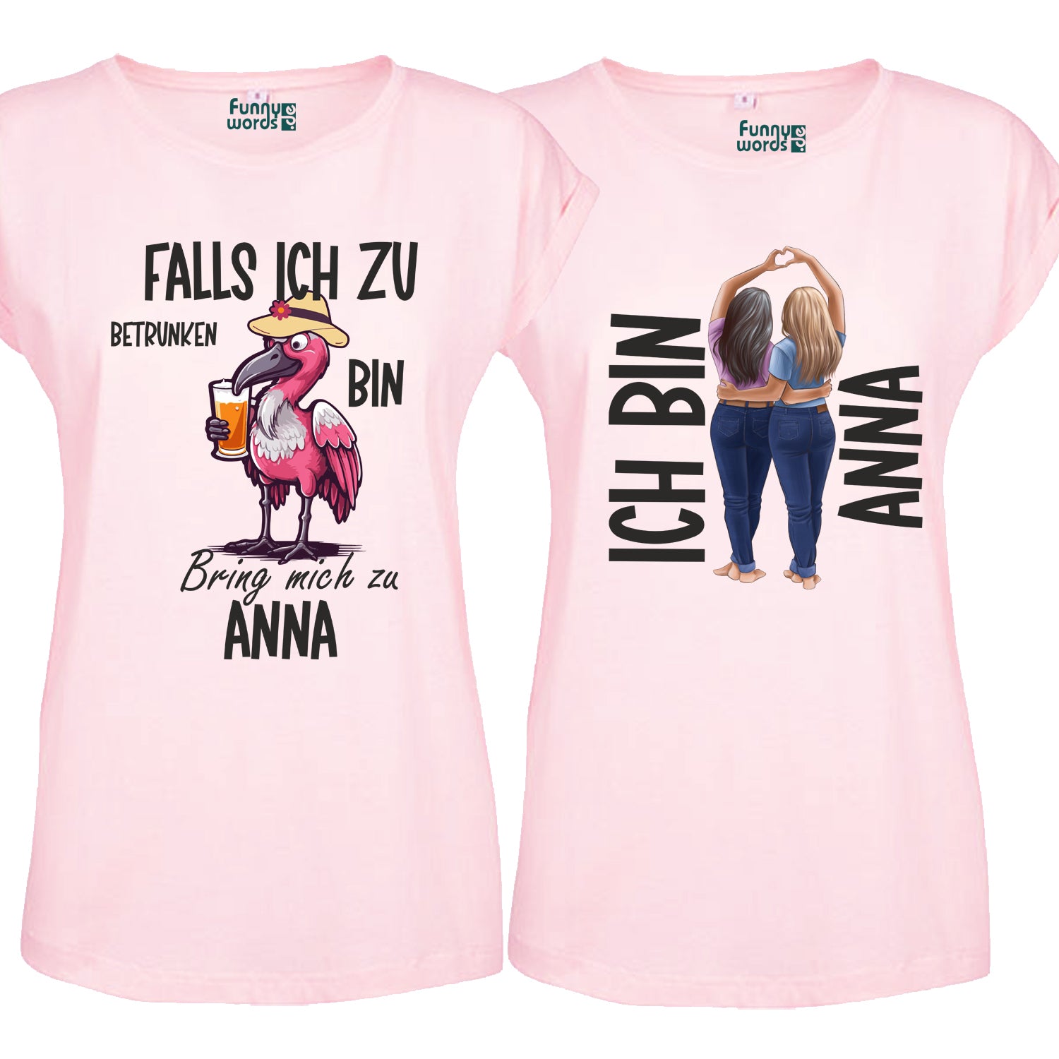 Wenn ich betrunken bin, bring mich zu ... Best Friends Women Partner T-Shirt Set "Pink/Rosa"