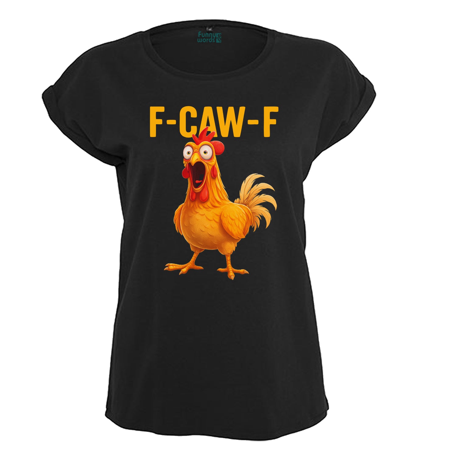 F-CAW-F Chicken Huhn  Women Exended Shoulder T-Shirt