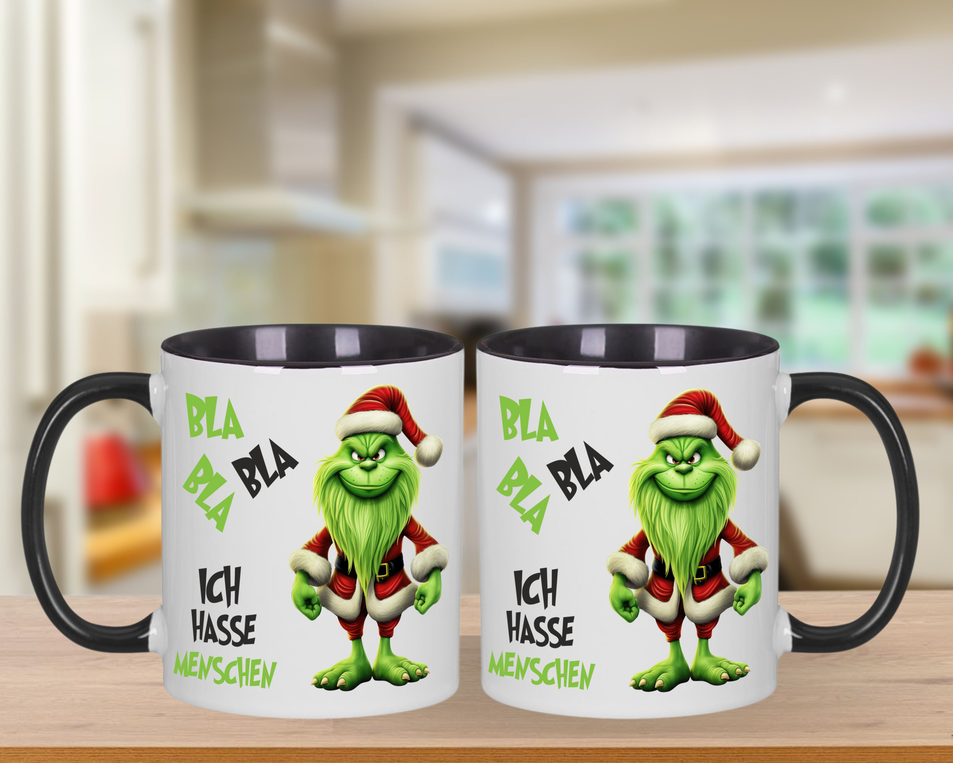Green Santa Bla Bla Bla - Ich hasse Menschen - Kaffeetasse Teetasse