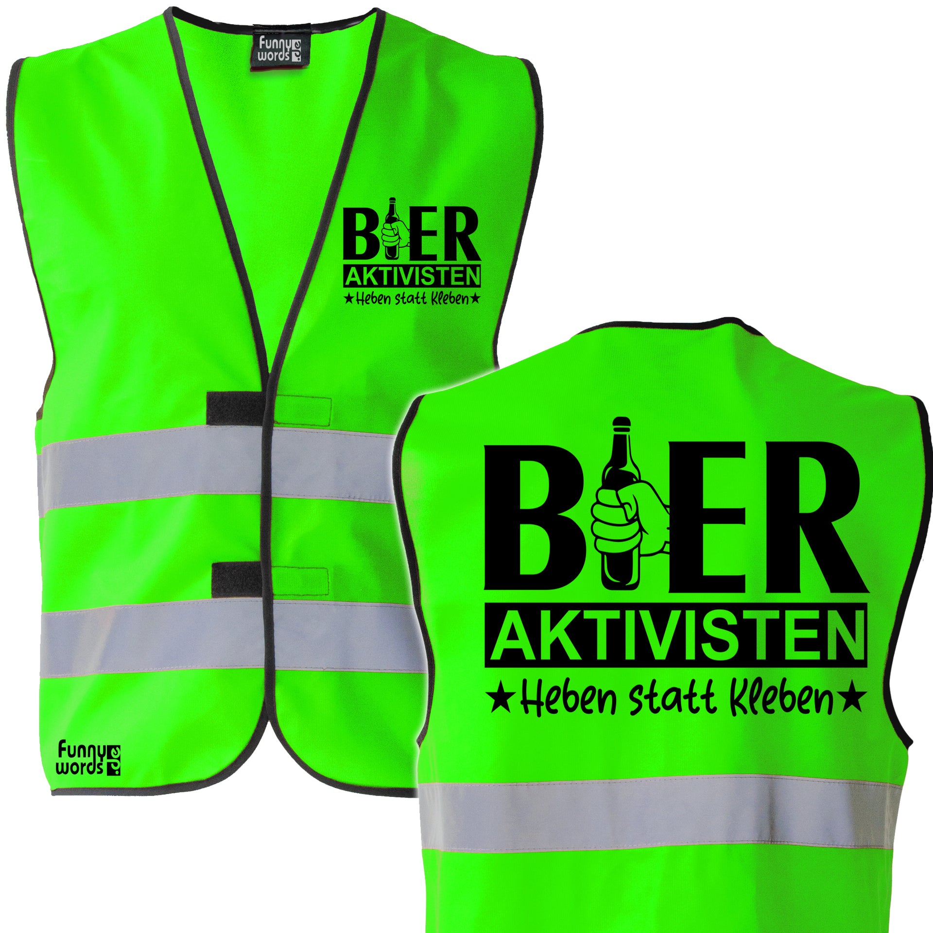 Funnywords® Bieraktivisten - Heben statt Kleben, Sicherheitsweste JGA Männertag Karneval