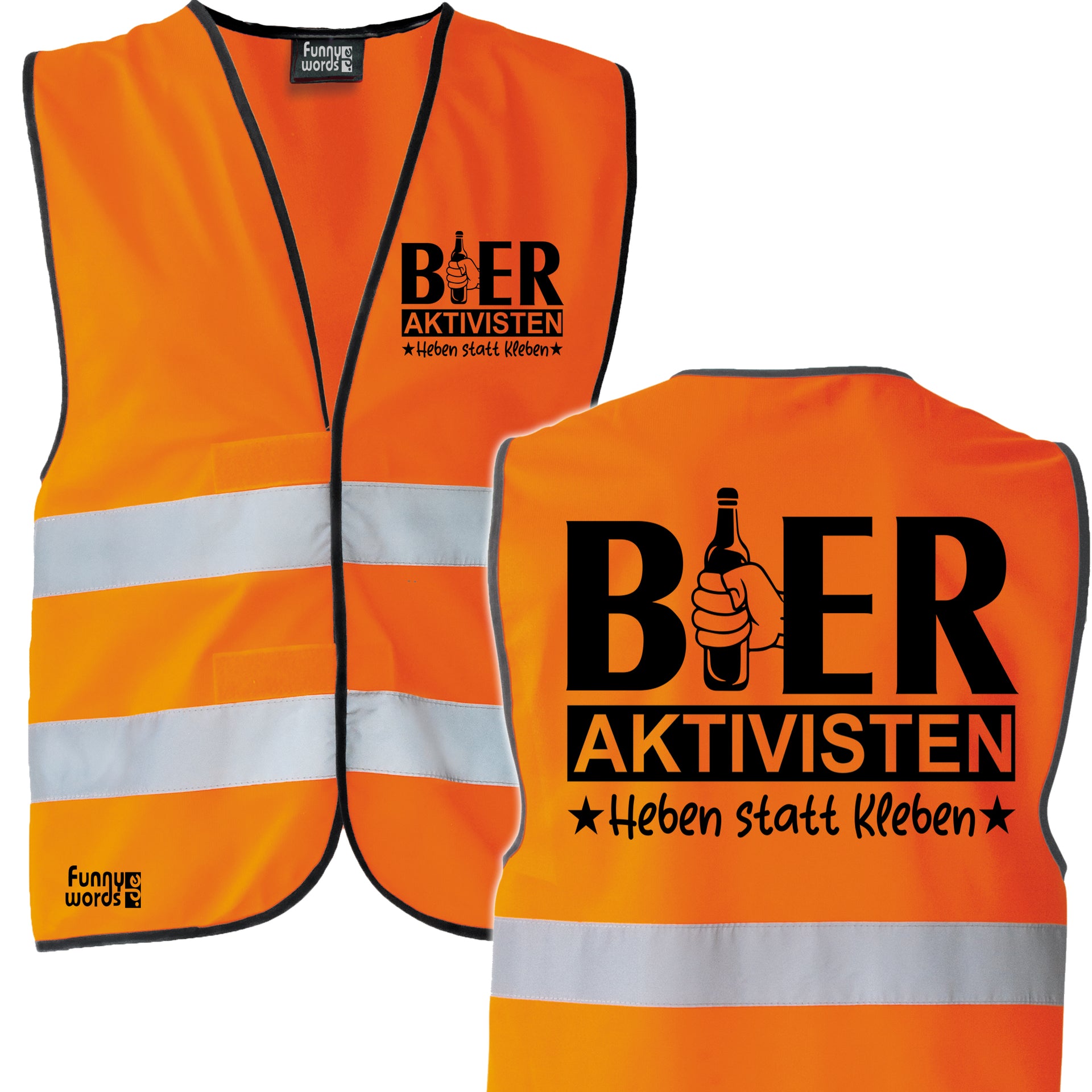 Funnywords® Bieraktivisten - Heben statt Kleben, Sicherheitsweste JGA Männertag Karneval