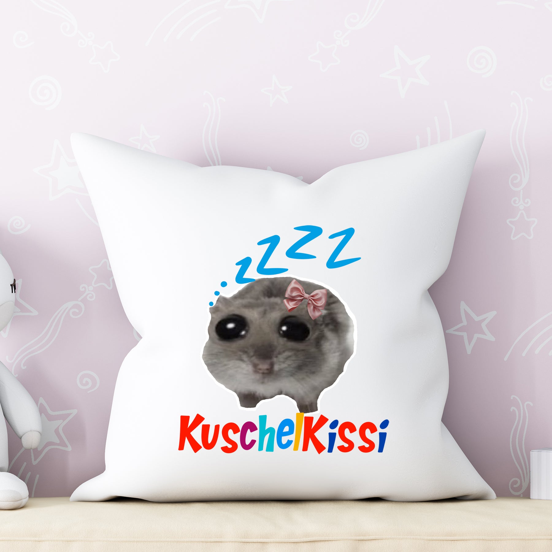 Kuschel Kissi Hamster Meme Kissen Blau + Rosa Softtouch Kissen