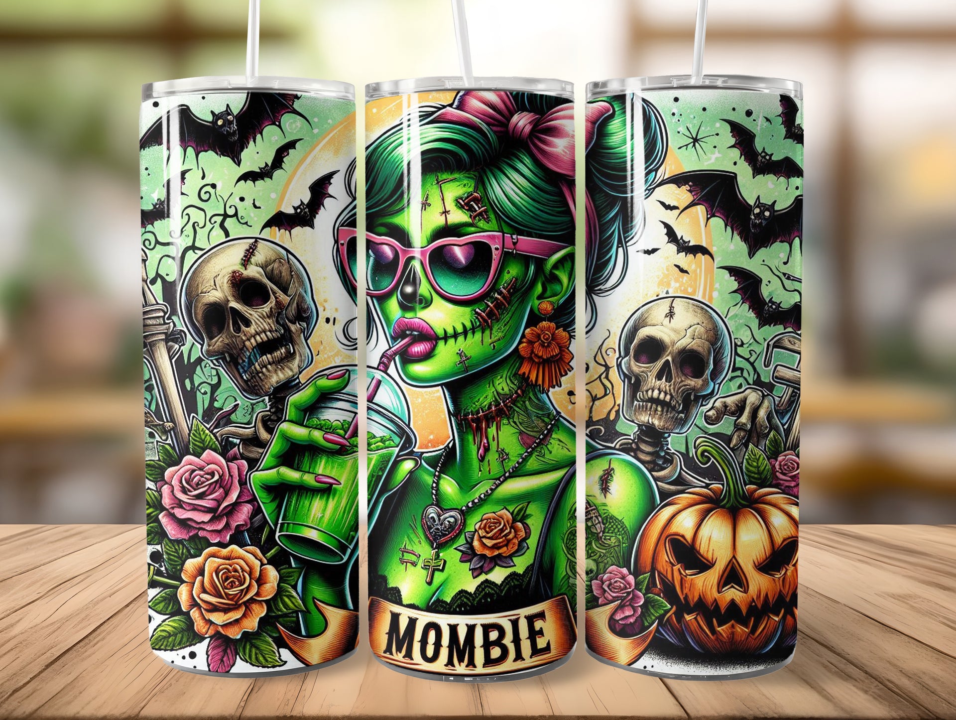 Mombie Halloween Spooky Green Mama Tumbler Edelstahl Trinkflasche
