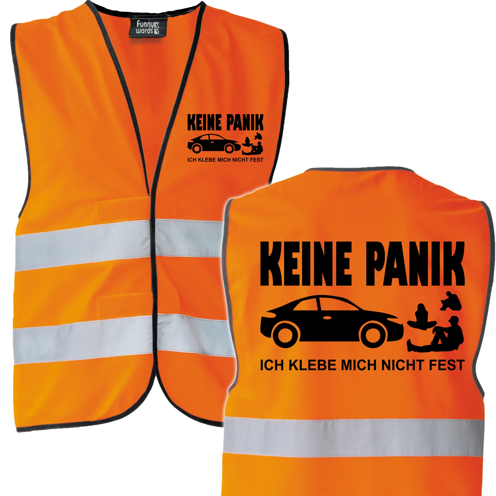 Funnywords® Keine Panik ich Klebe mich nicht fest, Sicherheitsweste JGA Karneval Männertag