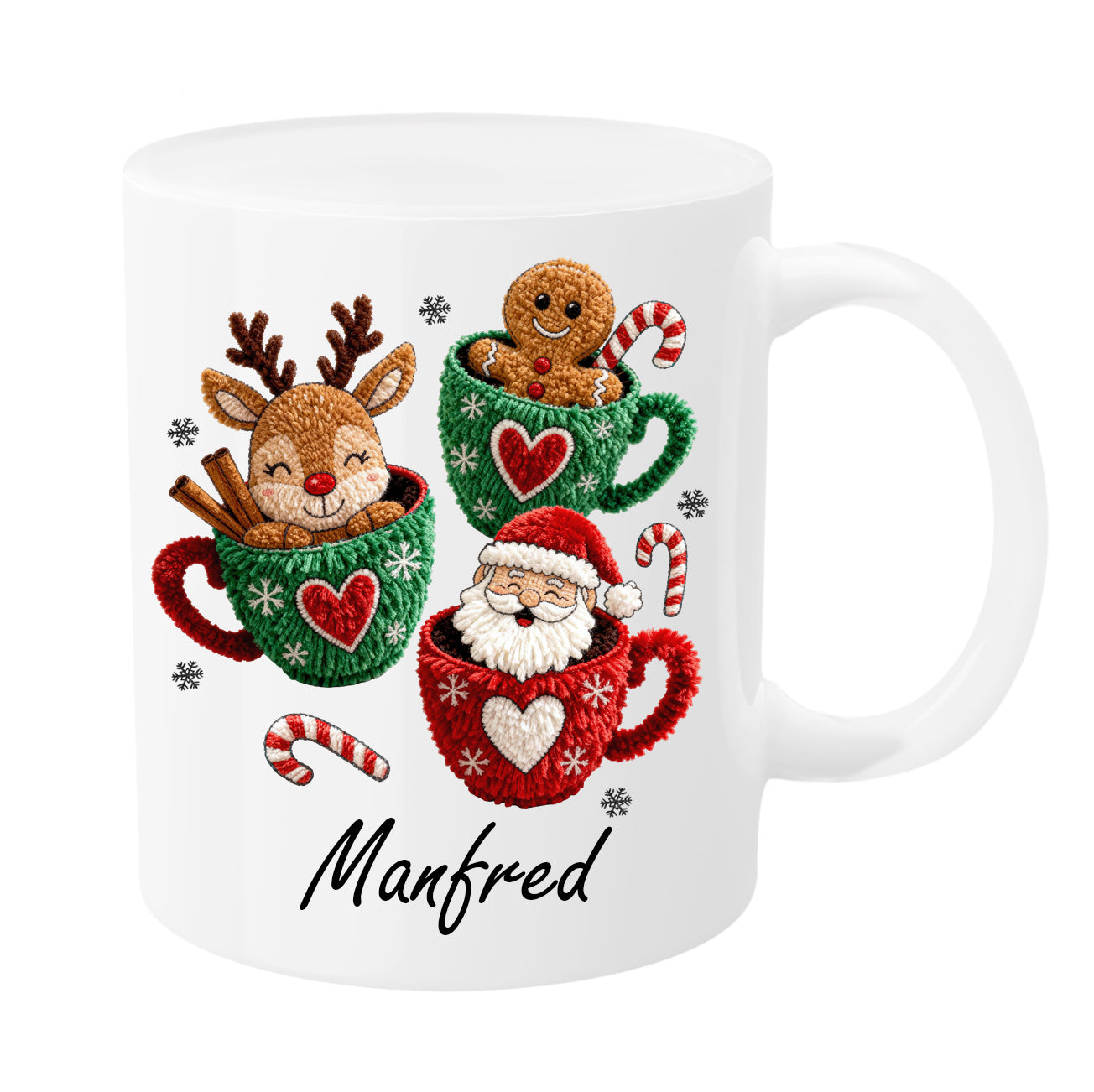 Personalisierte Weihnachtstasse mit Namen – Rentier, Lebkuchenmann & Weihnachtsmann | Weihnachtsbecher in verschiedenen Farben | Geschenkidee zu Weihnachten