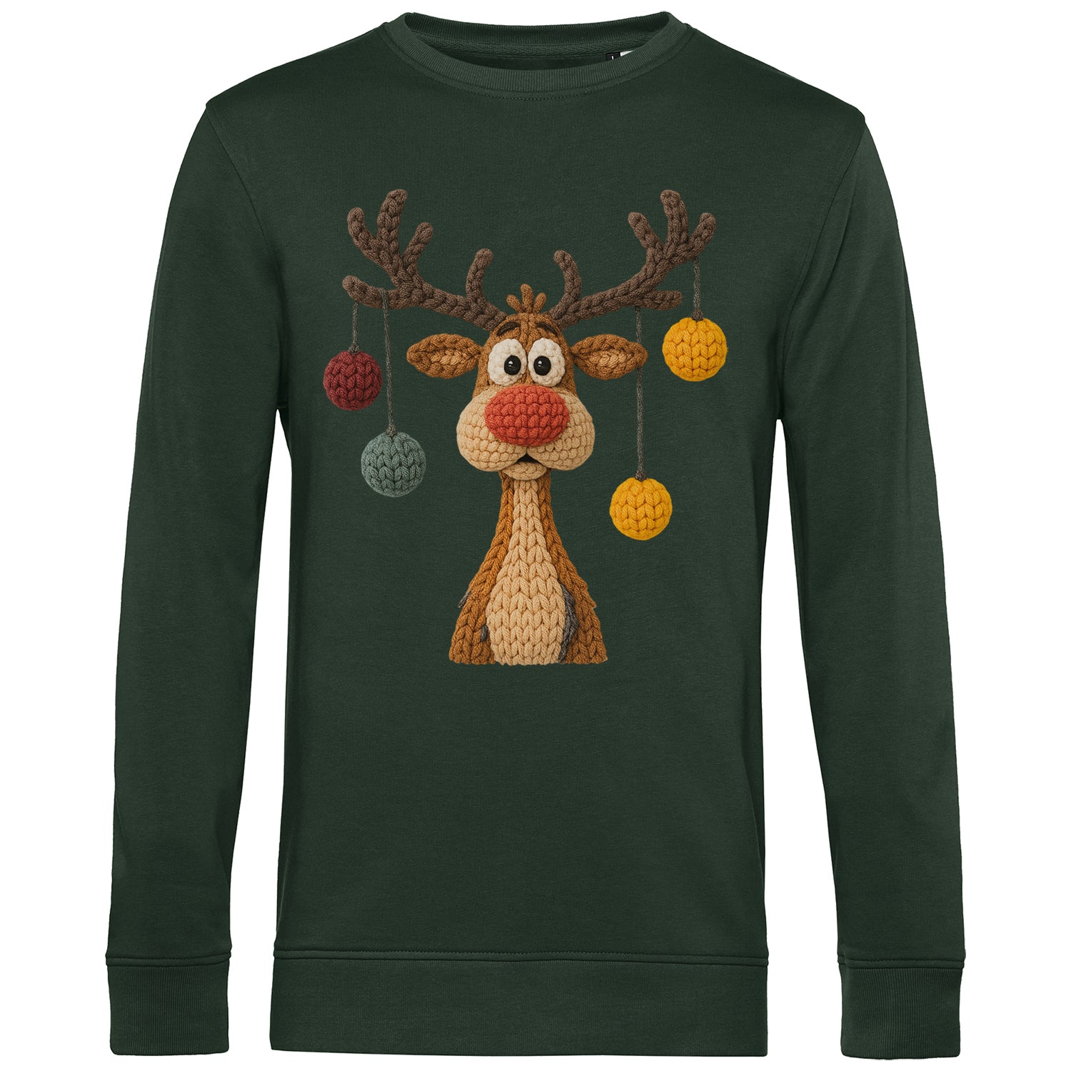 Weihnachtssweatshirt „Knitted Reindeer“ – Bio Baumwolle | Lustiges Rentier Shirt | Xmas Pullover Unisex XS–3XL
