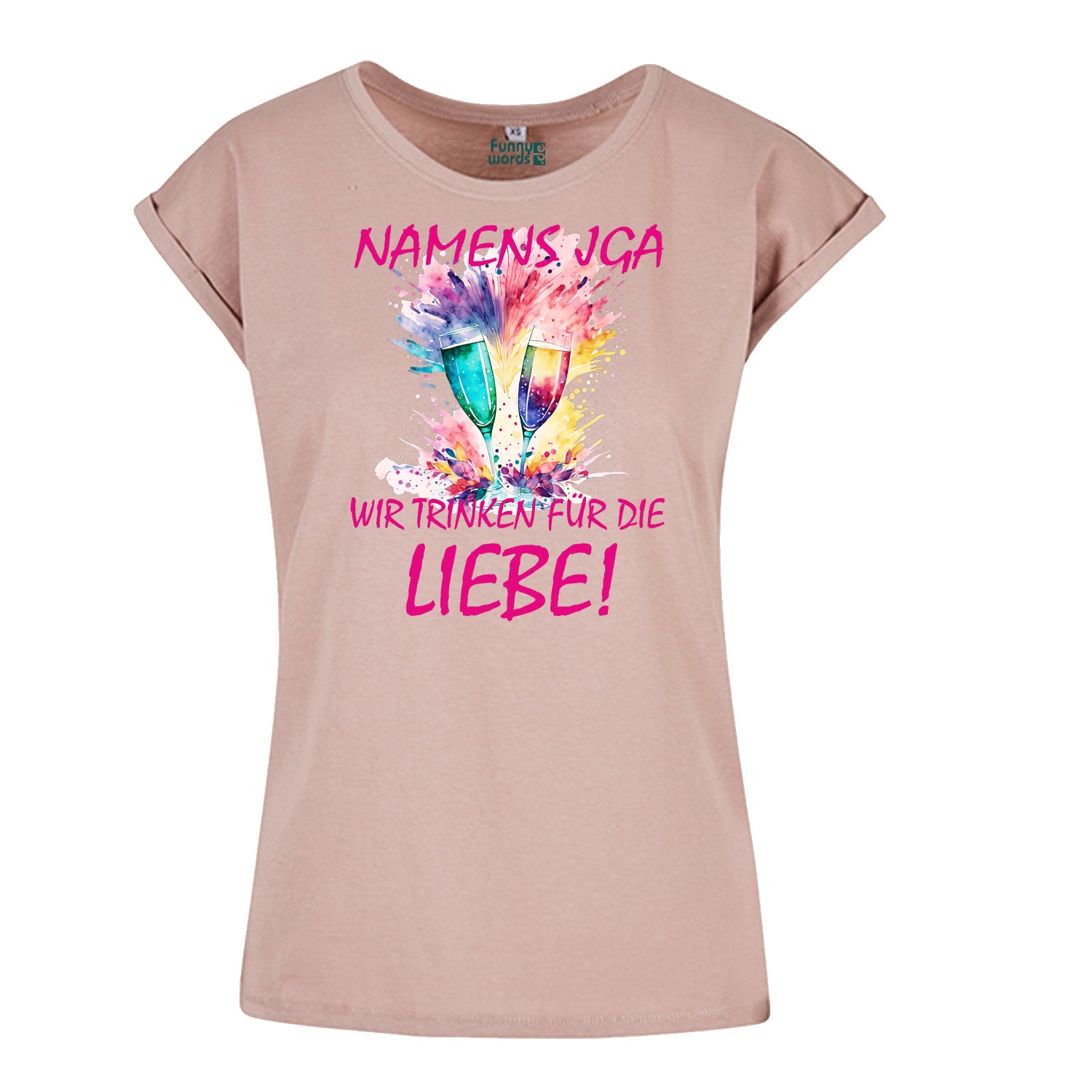 Funnywords® Wir Trinken für die Liebe Premium JGA Extended Shoulder JGA T-Shirt
