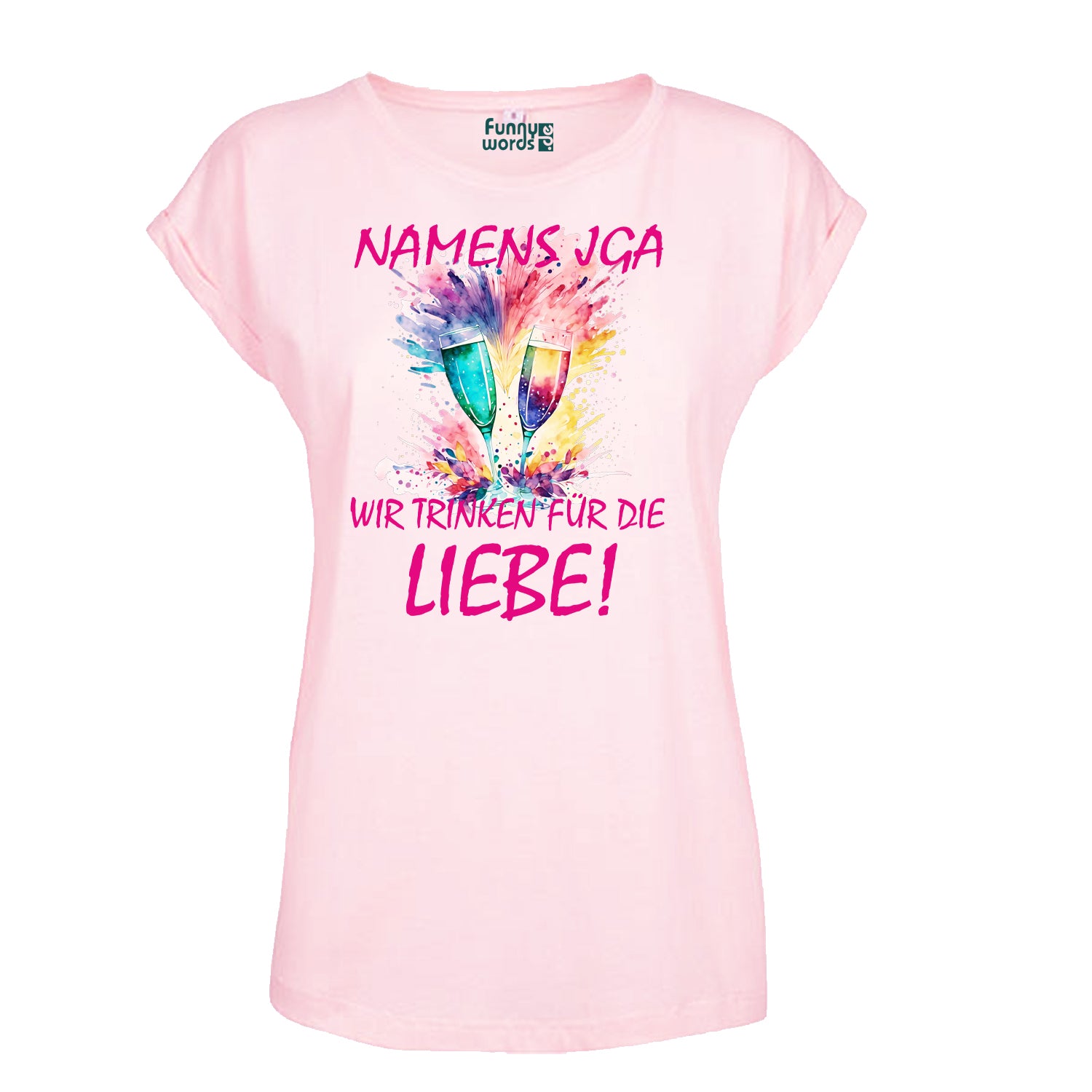 Funnywords® Wir Trinken für die Liebe Premium JGA Extended Shoulder JGA T-Shirt