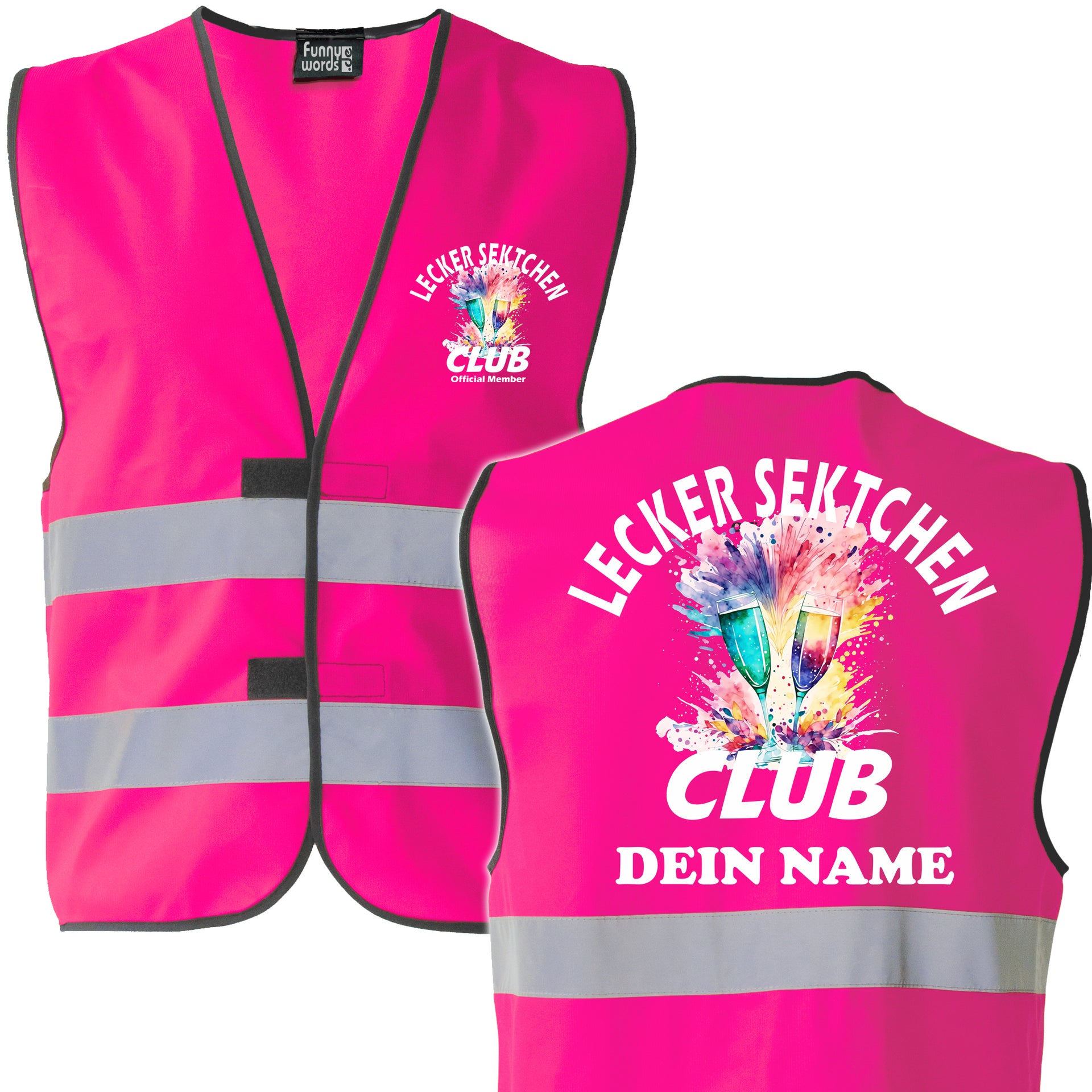 Lecker Sektchen Club Warnweste mit Namen – Lustige Partyweste für echte Mitglieder