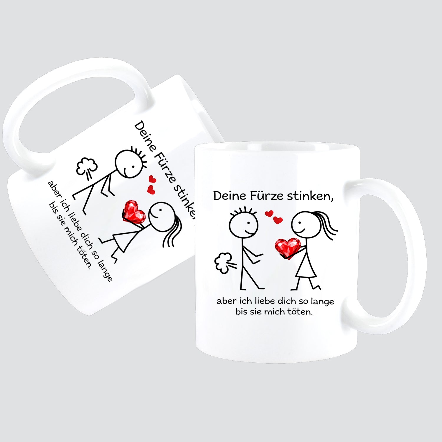 Deine Fürze stinken, aber ich liebe Dich ... Kissen + Tasse Strichfiguren