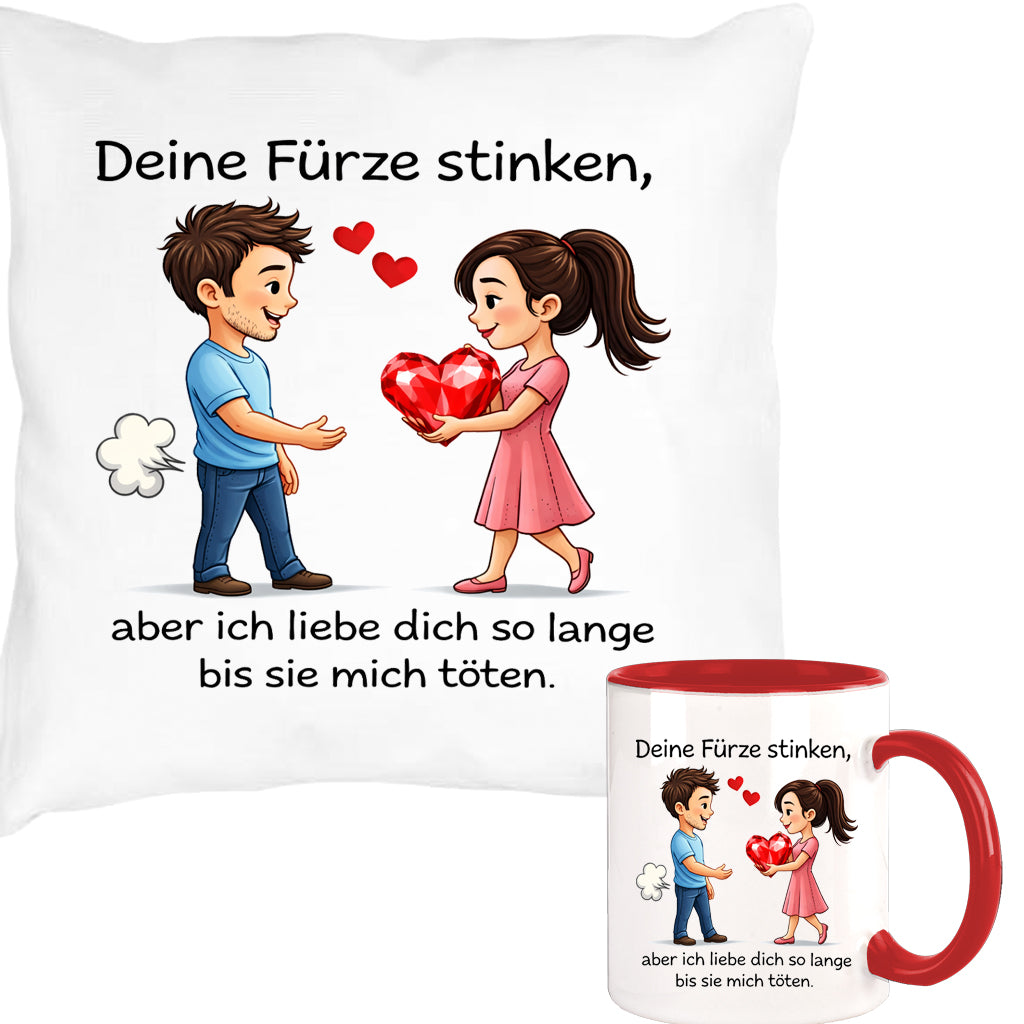 Deine Fürze stinken, aber ich liebe Dich ... Kissen + Tasse