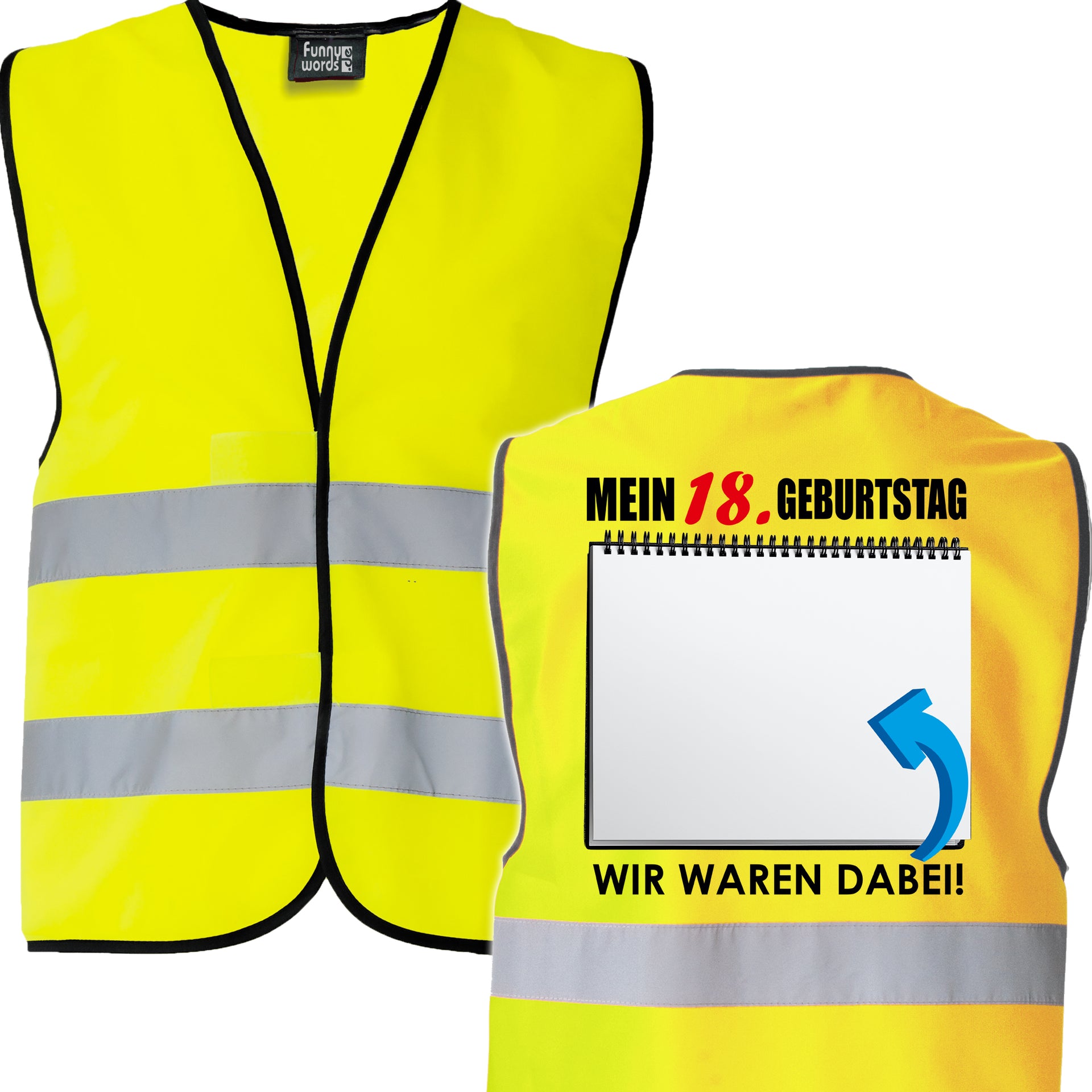 Geburtstags Warnweste Mobiles Gästebuch  - 18. Geburtstag - Wunschzahl - Neon Warnweste