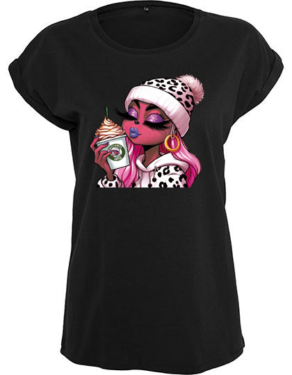 Ladies Freya Green "Pink Edition" Coffee Extended Shoulder T-Shirt