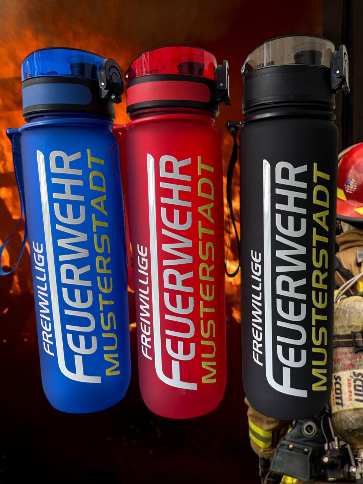 Feuerwehr Trinkflasche 9120 farbig 1000ml  inkl. Wunschnamen