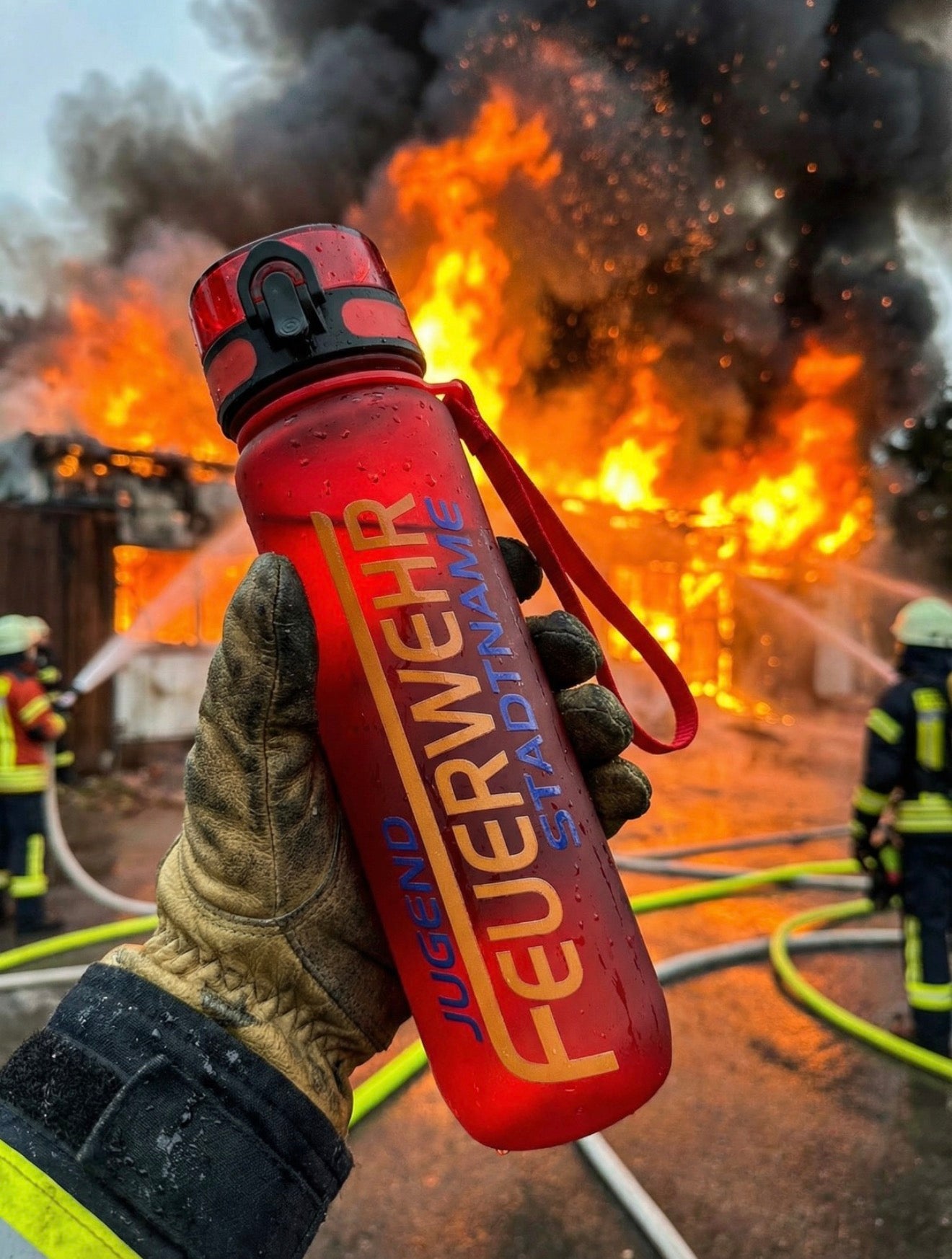 Personalisierte Trinkflasche Feuerwehr – BPA-frei & aus Tritan | Jugendfeuerwehr Flasche mit Name & Stadt | Robust & Leicht