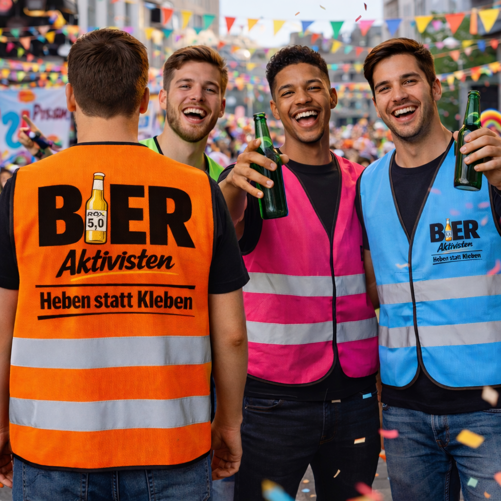 Bieraktivisten - Heben statt Kleben, RÖX 5.0 Edition Bier Aktivisten Sicherheitsweste JGA Karneval Männertag