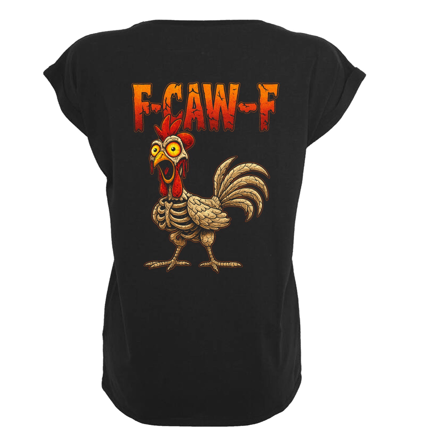 F-CAW-F Halloween Skelett Edition Funny Chicken / Huhn  Women Exended Shoulder T-Shirt