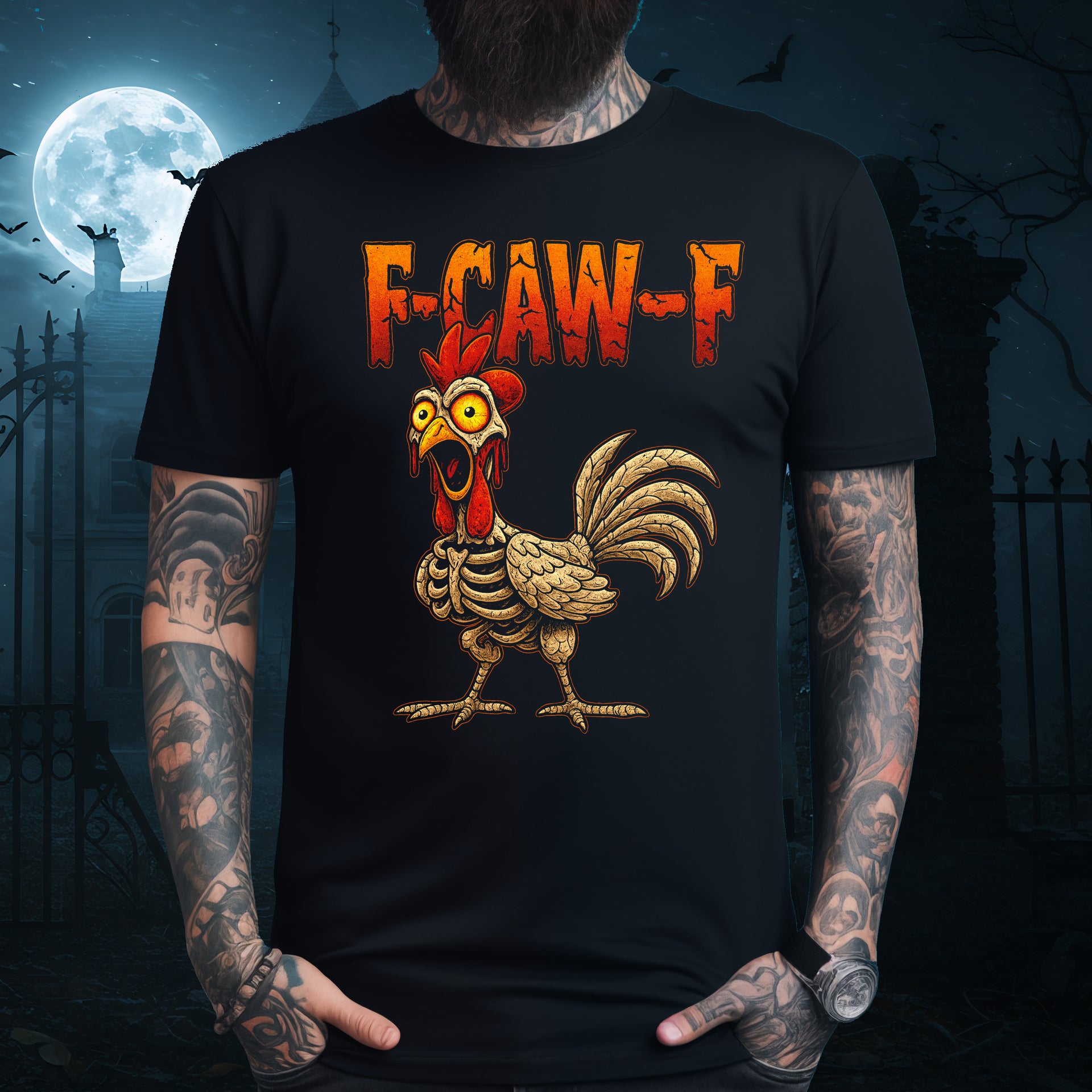 F-CAW-F Halloween Skelett Edition FunnyChicken / Huhn T-Shirt Unisex Premium T-Shirt