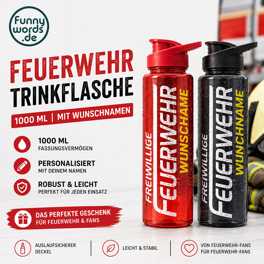 Pre-Order Aktion Feuerwehr Trinkflasche 5010 farbig 1000ml  inkl. Wunschnamen