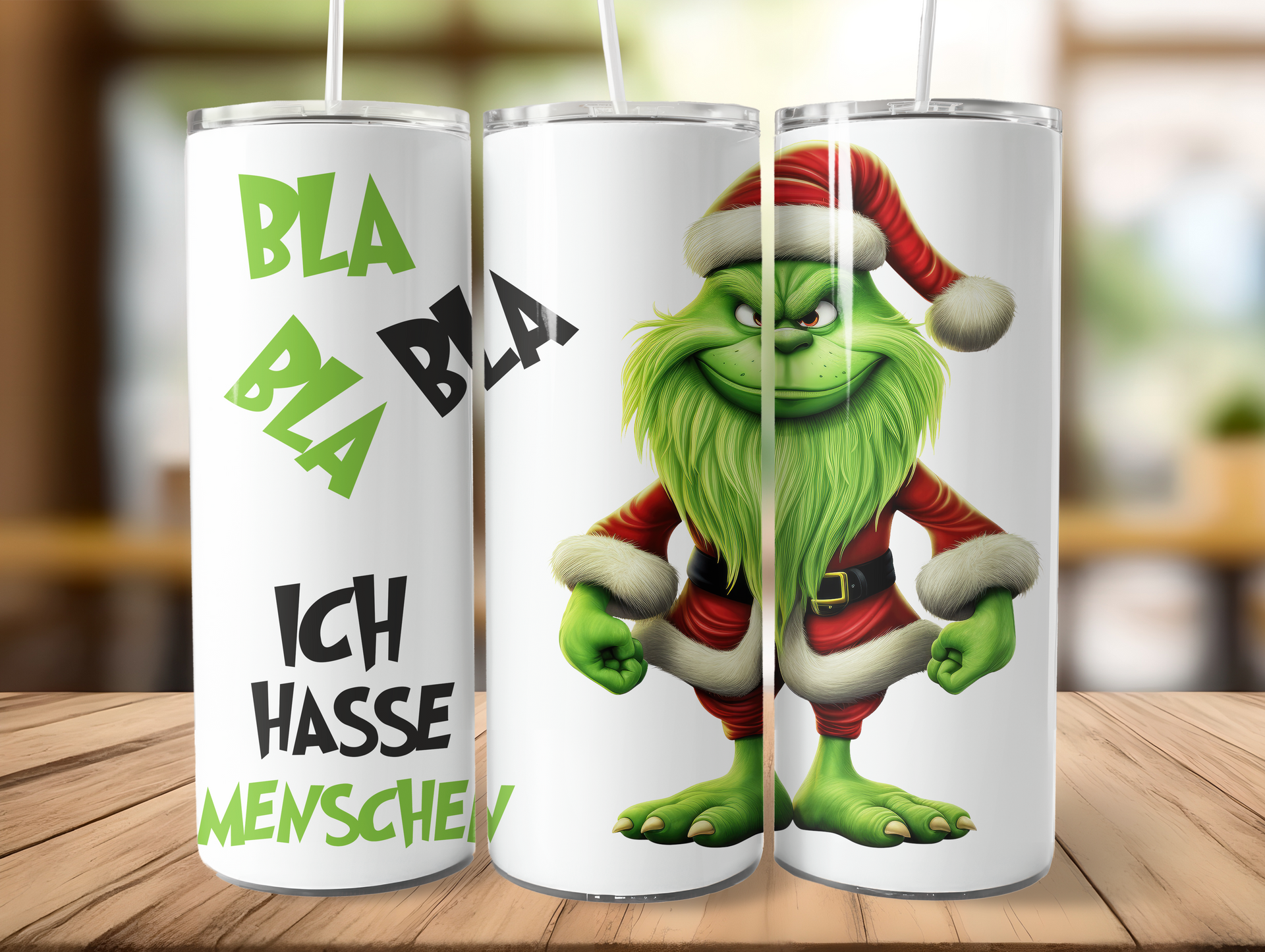 Green Santa BLA BLA BLA - ich hasse Menschen - Tumbler Edelstahl Trinkflasche