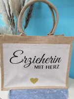 Geschenk Erzieherin mit Herz - mit Namen - Jute Tasche | Geschenktasche | Dankeschön - Geschenkidee - Kindergarten - Betreuung