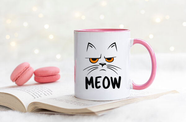 MEOW - Miau Katzen Tasse - Glitzer Kaffeebecher Tasse - Kaffeebecher