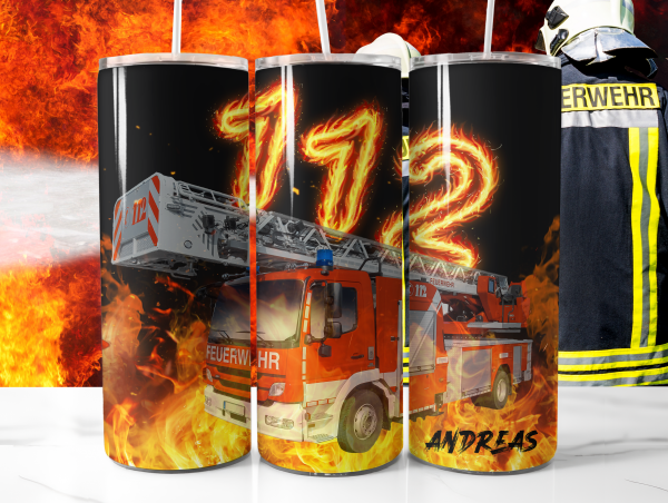 112 Feuerwehr Drehleiter Fire One Tumbler Edelstahl Trinkflasche inkl Wunschnamen