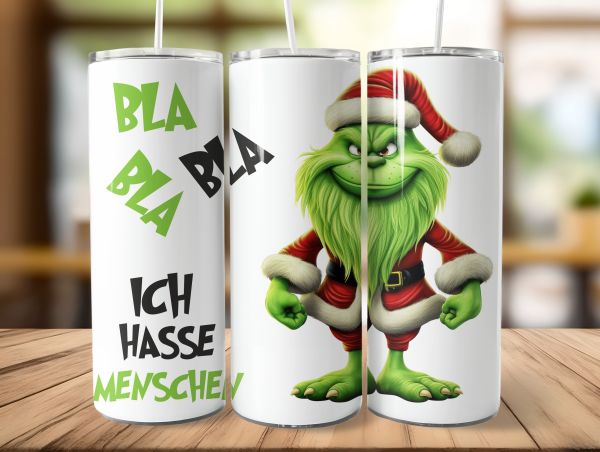 Green Santa BLA BLA BLA - ich hasse Menschen - Tumbler Edelstahl Trinkflasche