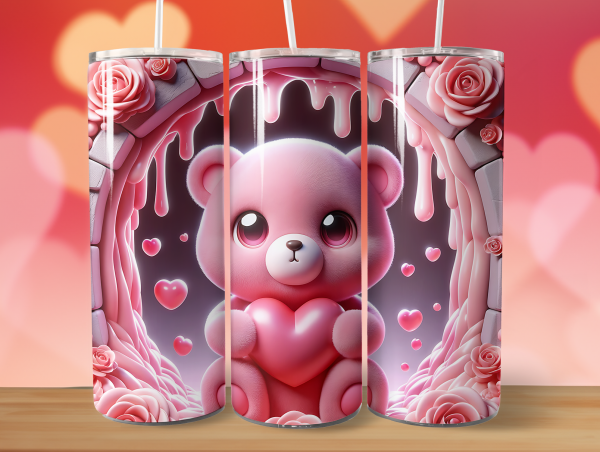 Valentinstag Pink Bear Holding Heart in Cave in 3 Motiven